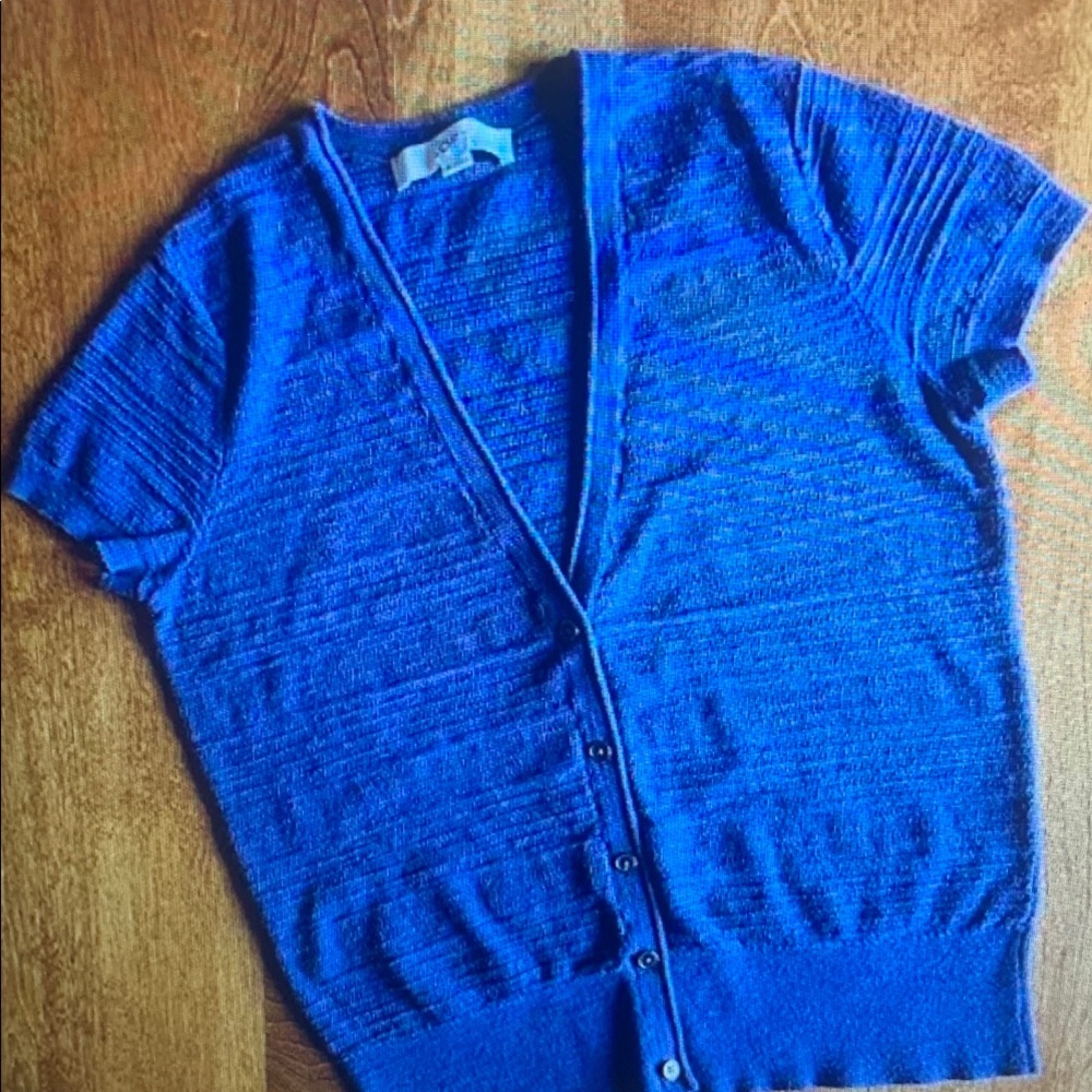 Blue Short Sleeve Cardigan Sweater
